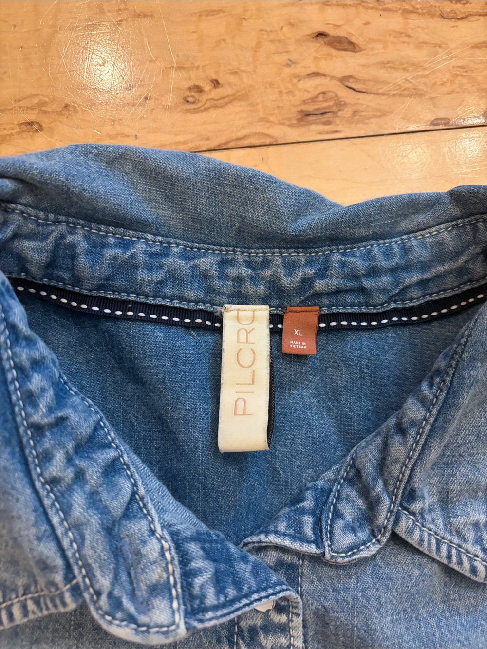 Pilcro Washed Denim Button-Down Shirt in Light Blue - Picture 2 of 6
